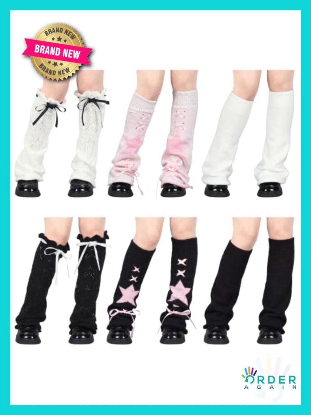 Acrylic Leg Warmers 6 Pairs One Size Kawaii Y2K Knit Star Stripe